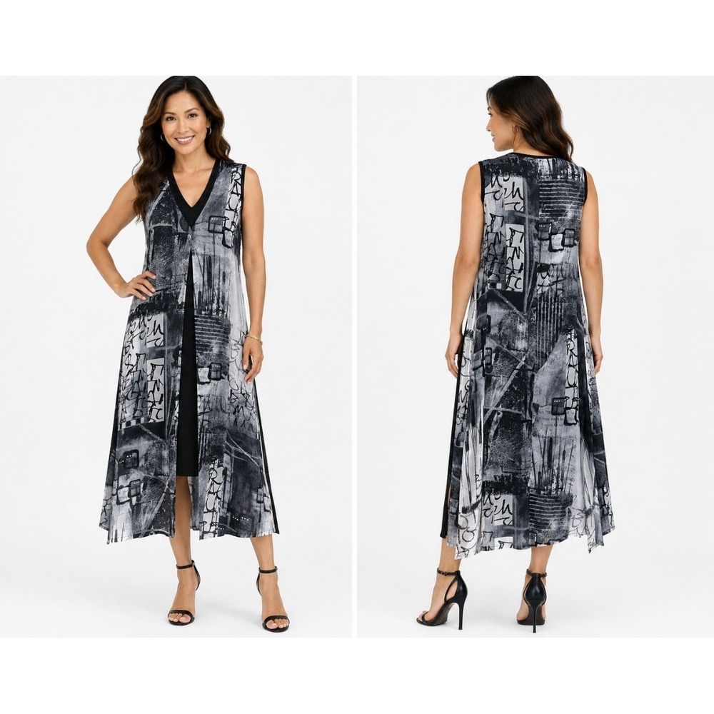 SIMPLY ART BY DOLCEZZA Sleeveless Graffiti Graphic Print Dress Womens Small Gray